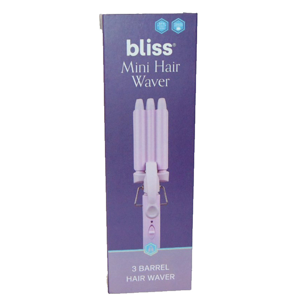 Bliss Mini Hair Waver 3 Barrel Travel Curling Iron Beach Waves Purple NIB New